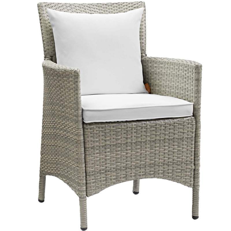 Conduit 49" Light Gray & White Outdoor Wicker Rattan Dining Armchair
