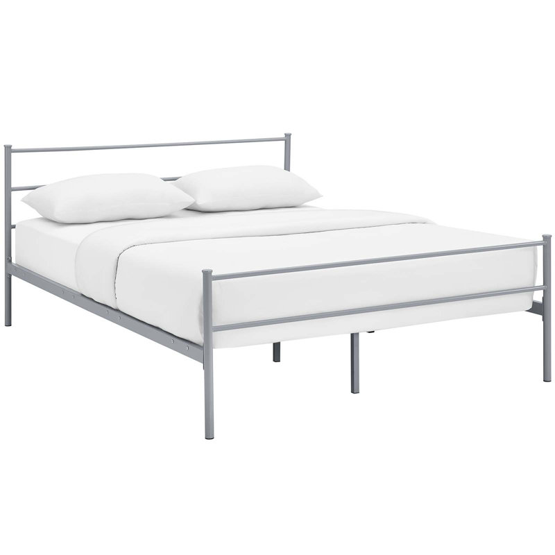 Cottage Charm Gray Metal Queen Platform Bed with Vintage Headboard