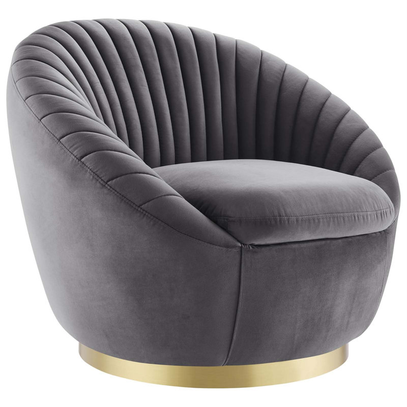 Gold Gray Velvet 32" Luxurious Swivel Accent Chair