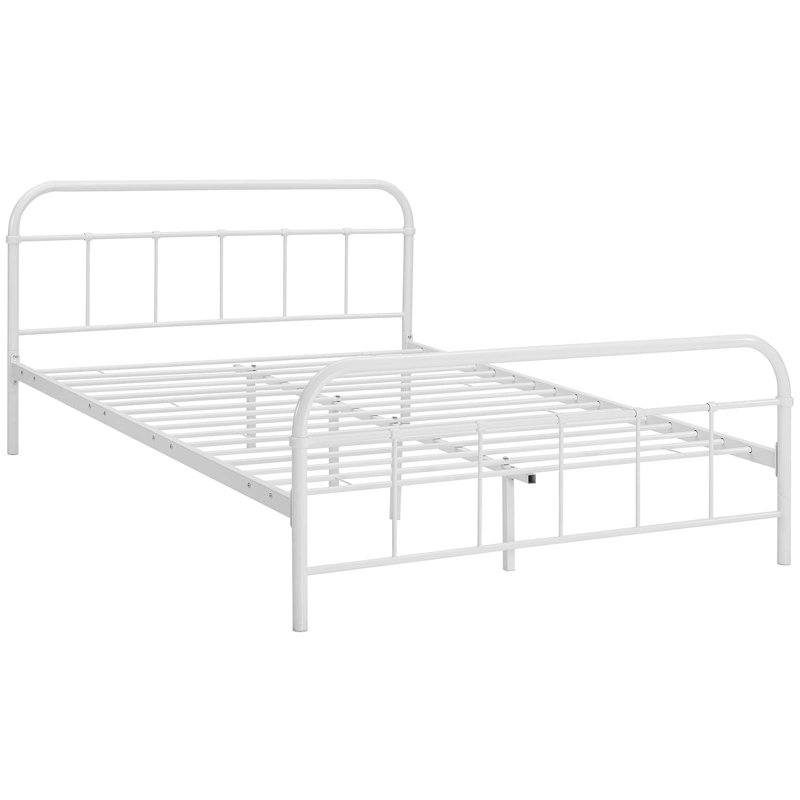 Maisie White Queen Metal Bed Frame with Headboard