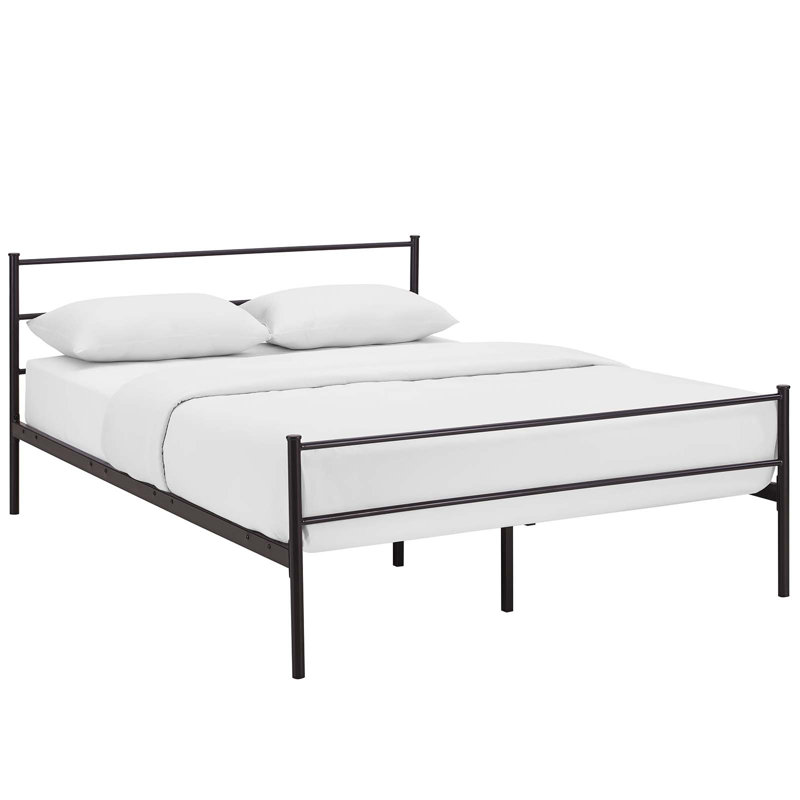 Cottage Charm Brown Queen Metal Platform Bed with Headboard