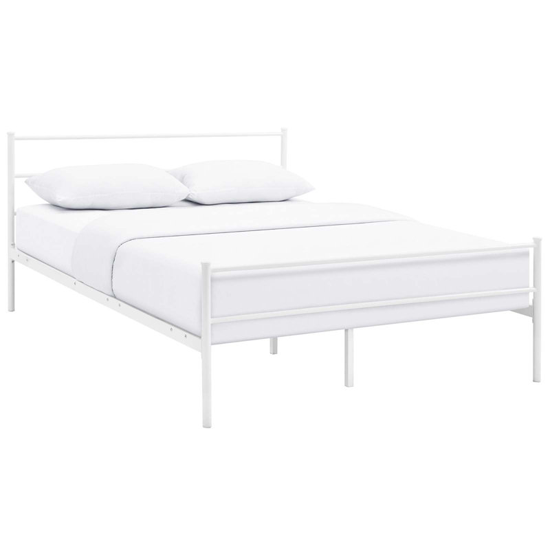 Cottage Elegance Queen Metal Platform Bed with Vintage Frame in White