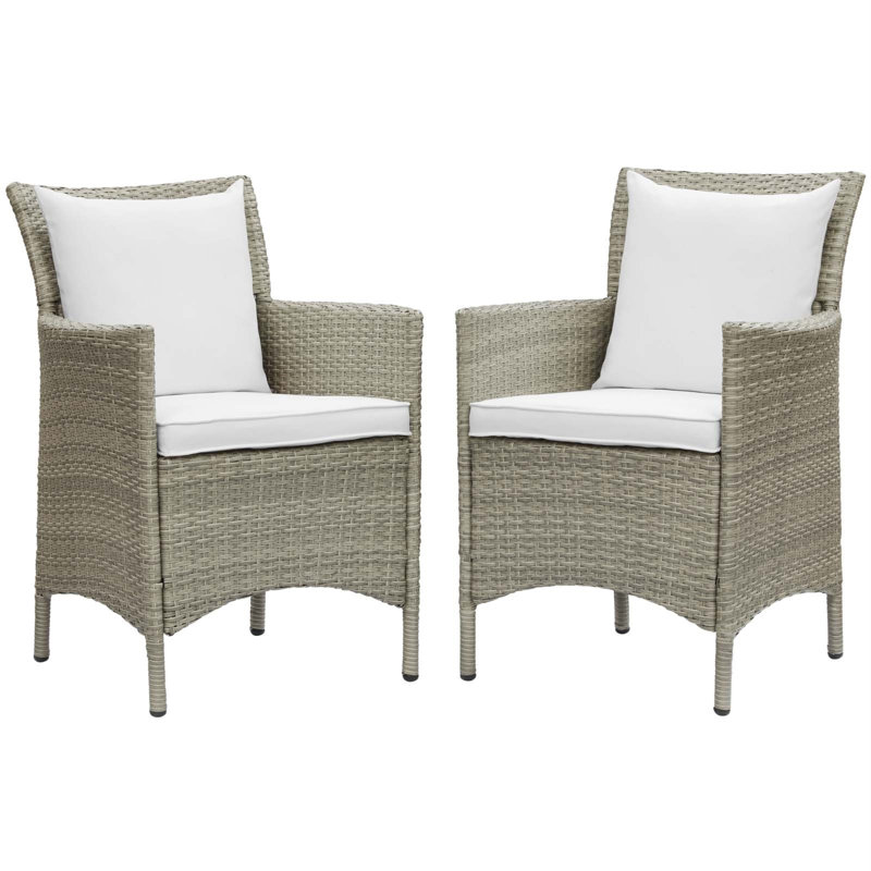 Conduit 49" Light Gray & White Outdoor Wicker Rattan Dining Armchair