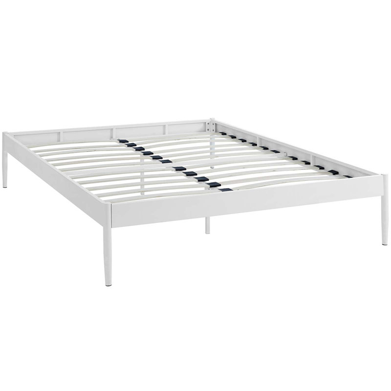 Elsie Queen White Upholstered Metal Bed Frame with Slats