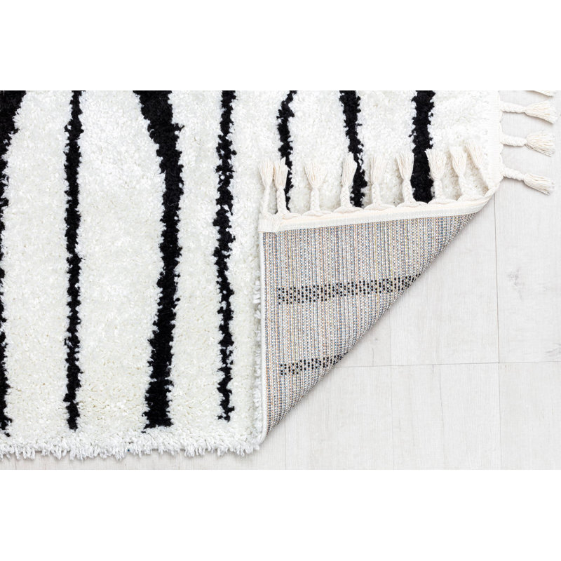 Black and White Abstract Shag Rectangular Rug 8' x 10'