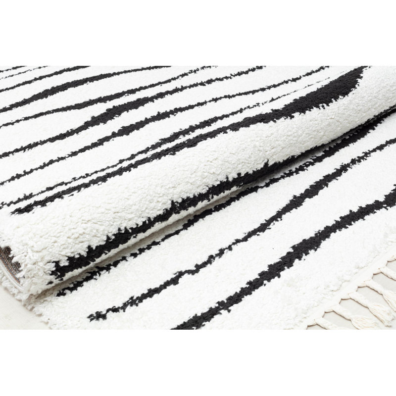 Black and White Abstract Shag Rectangular Rug 8' x 10'