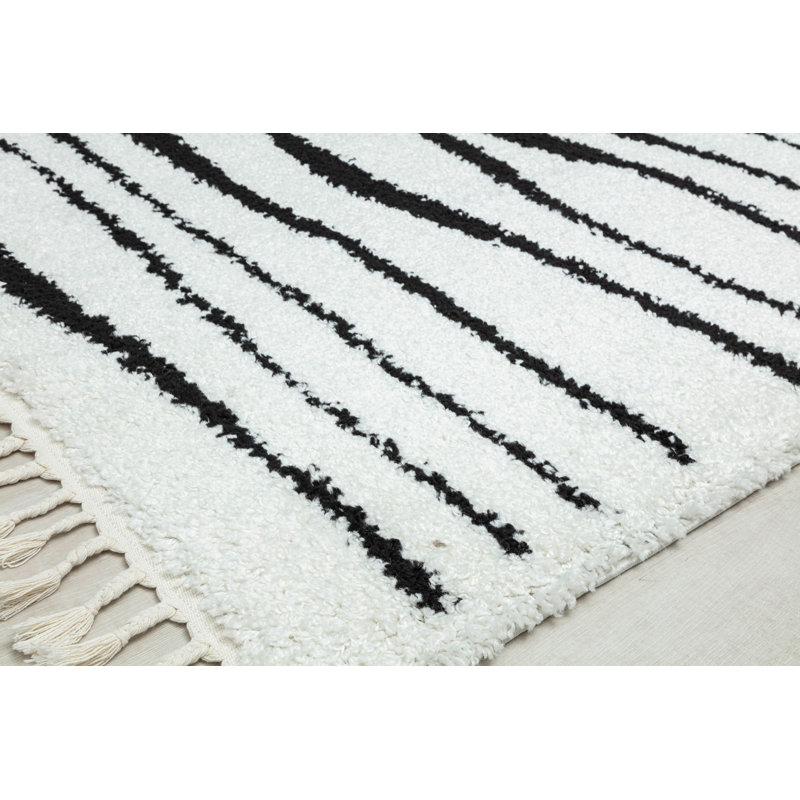 Black and White Abstract Shag Rectangular Rug 8' x 10'