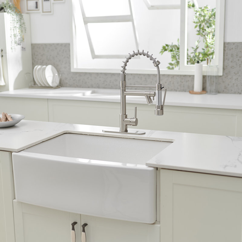 Brushed Nickel High-Arc Single Handle Kitchen Faucet with Pull-Out Spray