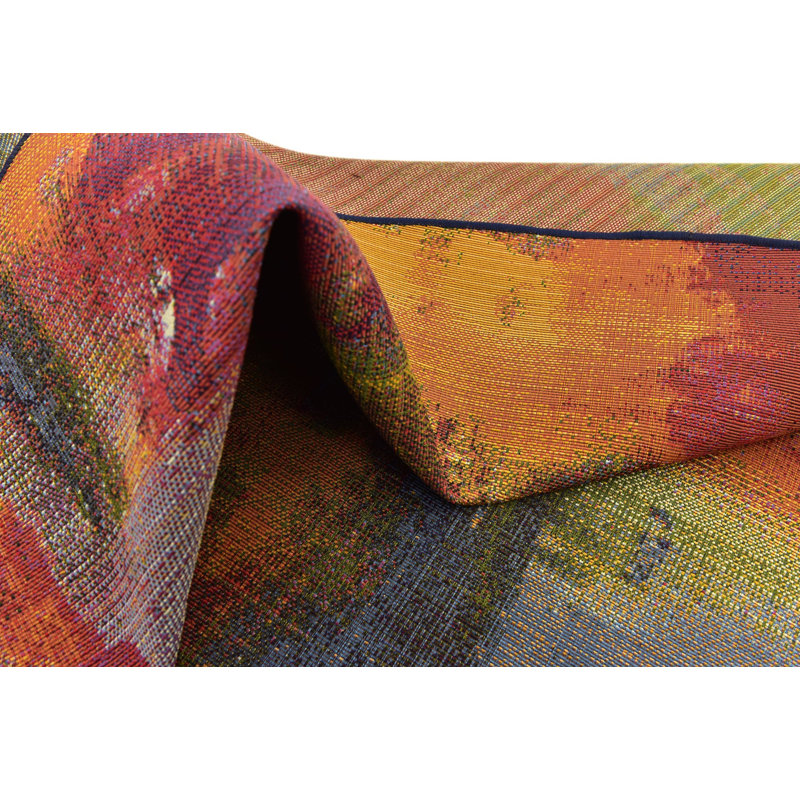 Vibrant Abstract Multi-Color 6' Square Outdoor Synthetic Rug