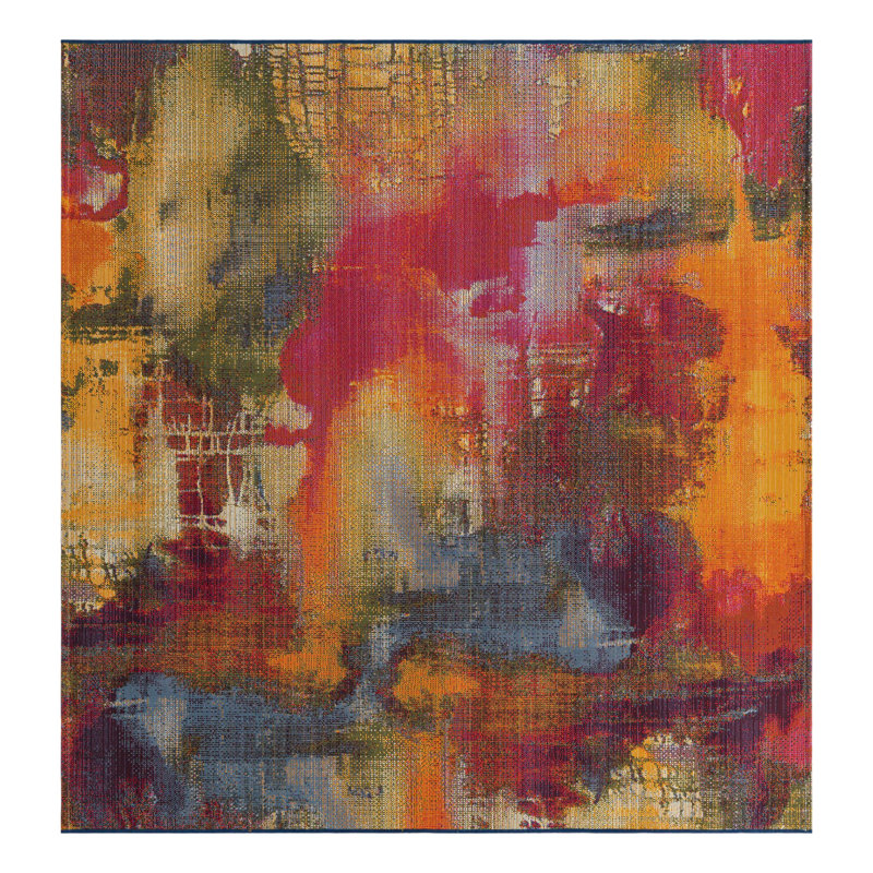 Vibrant Abstract Multi-Color 6' Square Outdoor Synthetic Rug