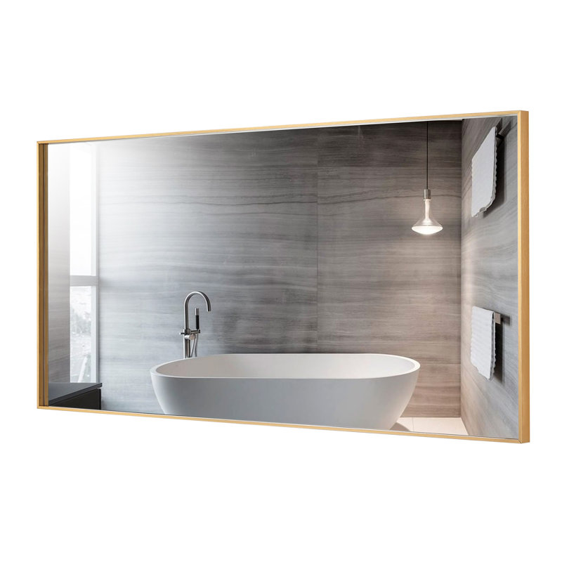 Sleek Gold Aluminum Framed Rectangular Bathroom Vanity Mirror 36"W x 20"H
