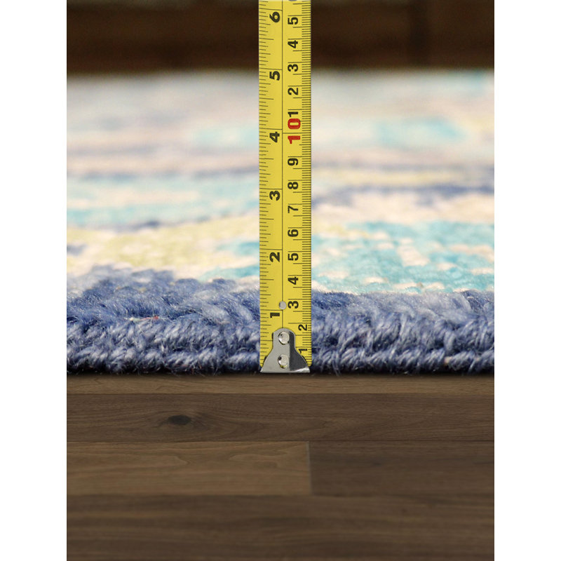 Elegant Oushak Hand-Knotted Blue Floral Wool Rug, 7'11" x 9'9"