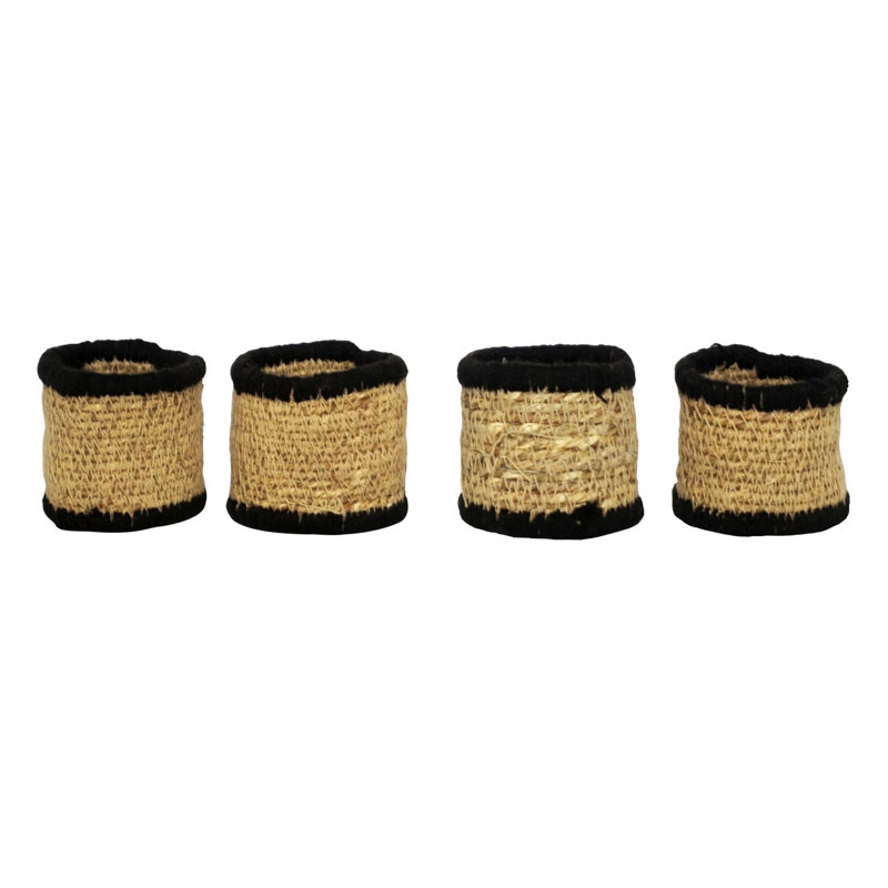 Black and Natural Jute Coastal Napkin Rings Set of 4