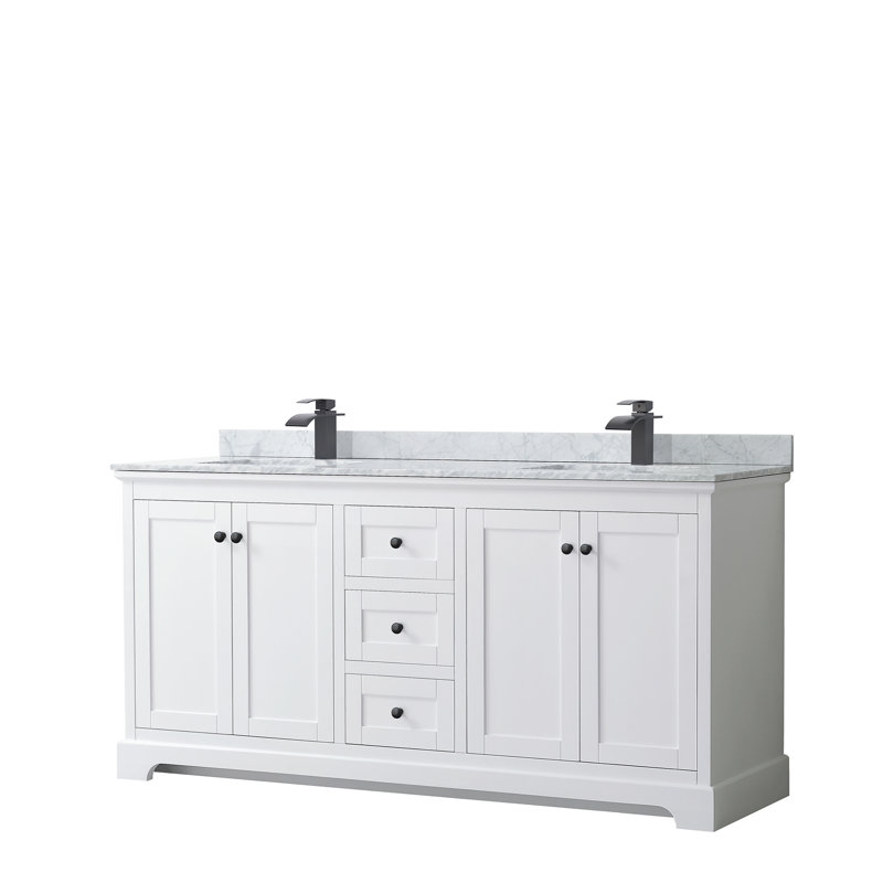 Avery 72'' White Double Freestanding Bathroom Vanity with Marble Top