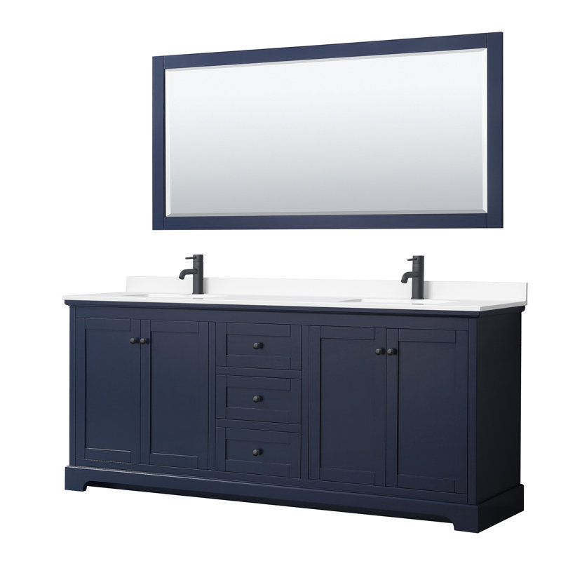 Avery Dark Blue 80'' Double Vanity with Light-Vein Carrara Marble Top