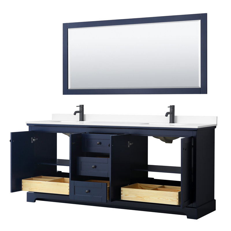 Avery Dark Blue 80'' Double Vanity with Light-Vein Carrara Marble Top