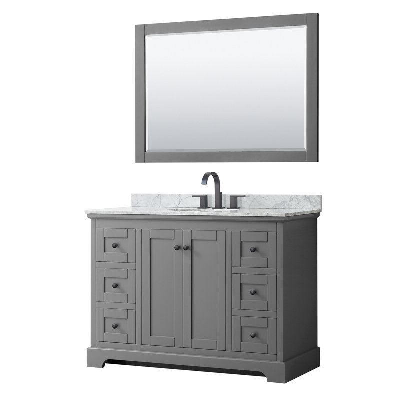 Avery 48'' Dark Gray Single Freestanding Vanity with Carrara Marble Top