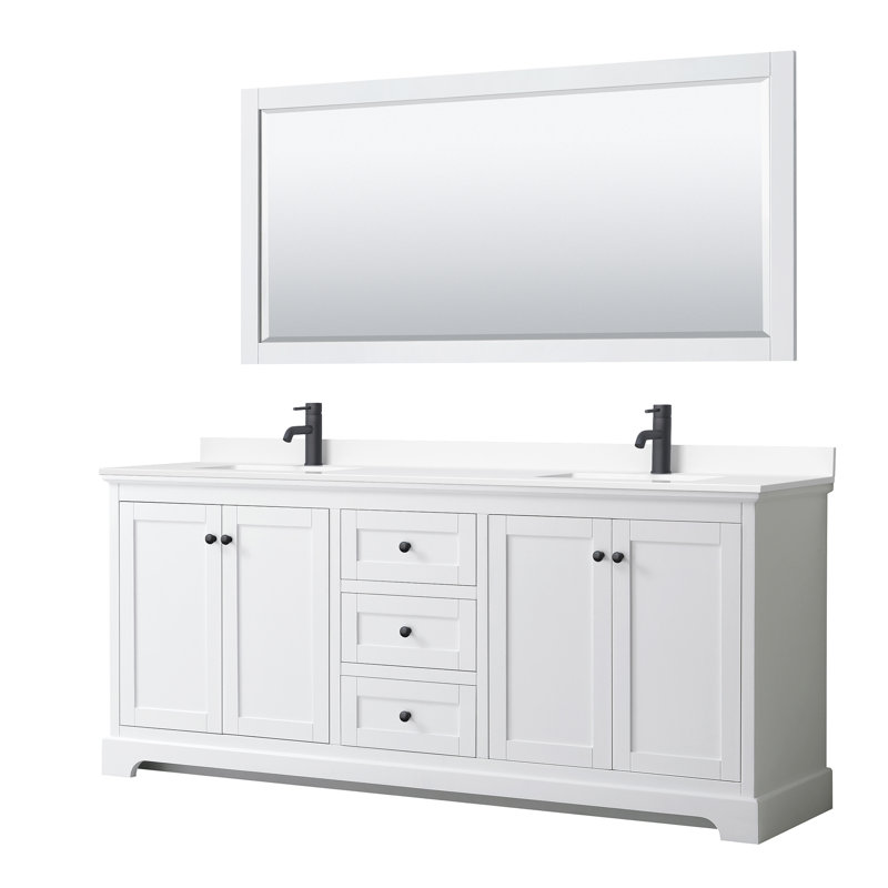 Avery 80" White Double Bathroom Vanity with Cultured Marble Top
