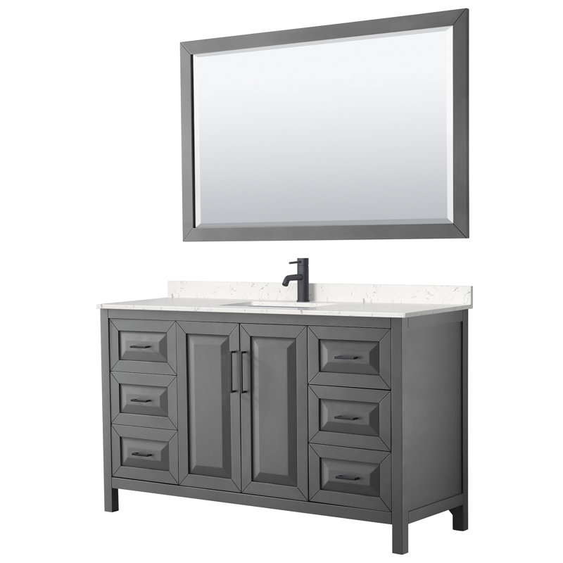 Daria 60'' Dark Gray Single Bathroom Vanity with Marble Top and Mirror