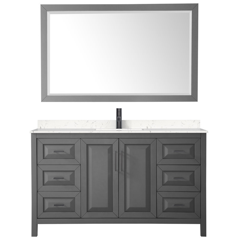 Daria 60'' Dark Gray Single Bathroom Vanity with Marble Top and Mirror