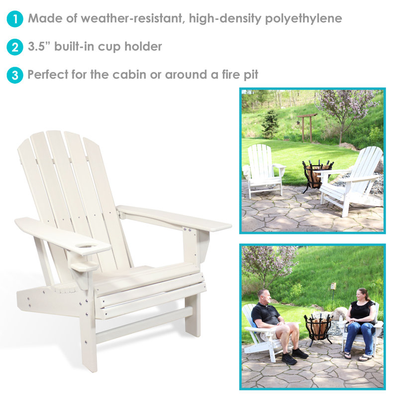 Set of 2 White HDPE Adirondack Chairs with Cup Holder
