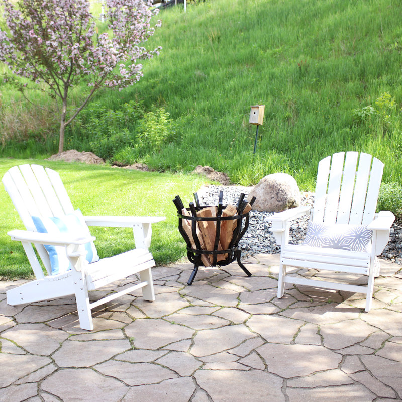 Set of 2 White HDPE Adirondack Chairs with Cup Holder