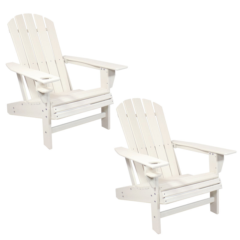 Set of 2 White HDPE Adirondack Chairs with Cup Holder