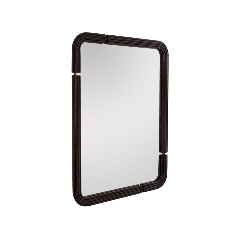 Mulholland Rectangular Oak Wall Mirror with Gold Accents, 40x30"
