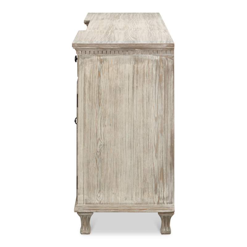 Gray Pine Solid Wood Sideboard with Drawers and Cabinets
