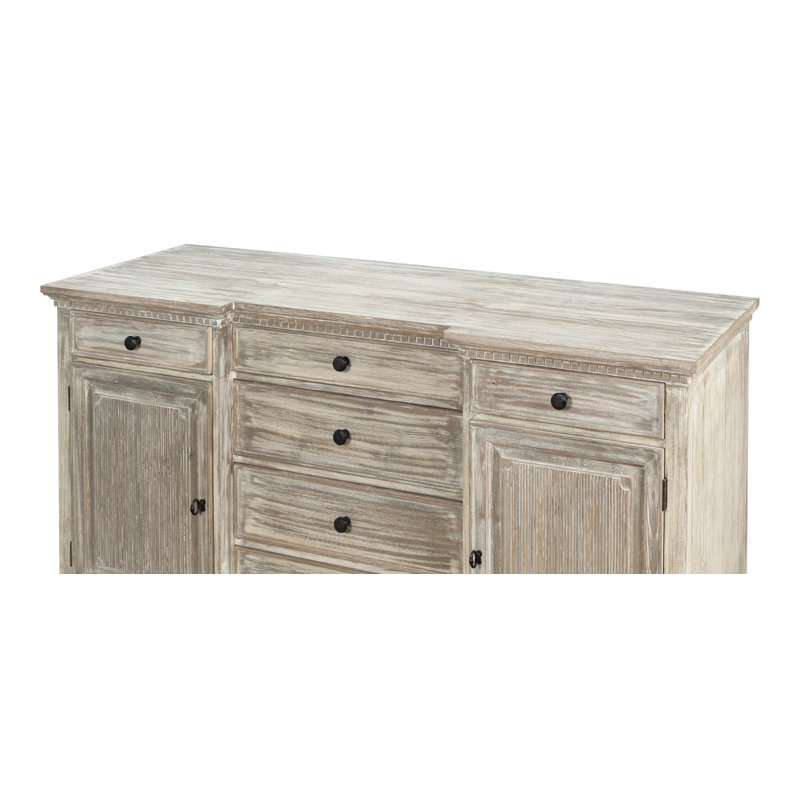 Gray Pine Solid Wood Sideboard with Drawers and Cabinets