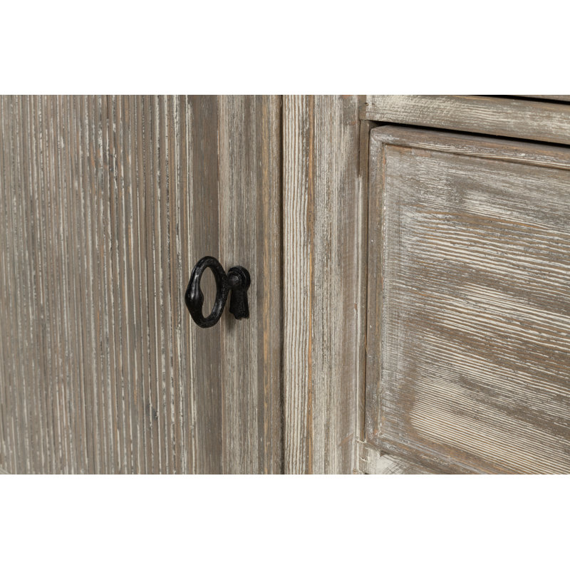 Gray Pine Solid Wood Sideboard with Drawers and Cabinets
