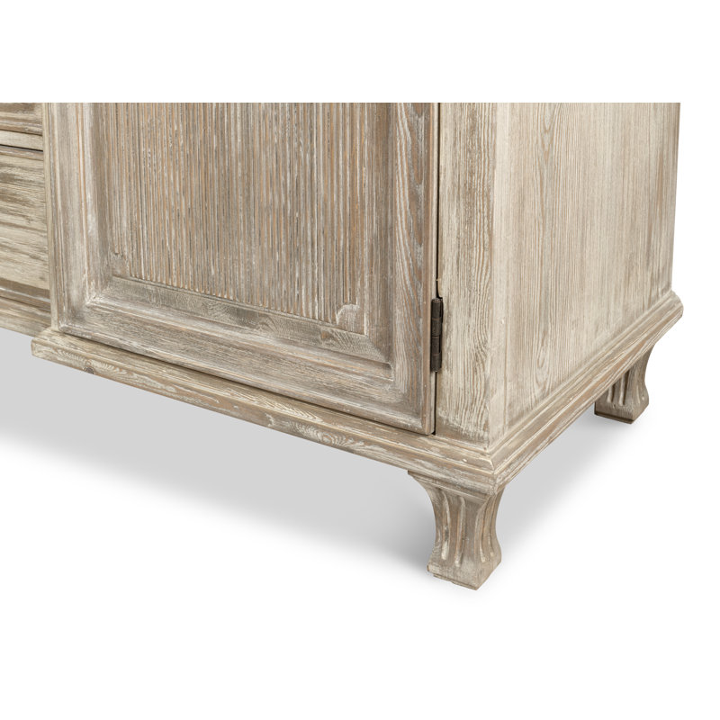 Gray Pine Solid Wood Sideboard with Drawers and Cabinets