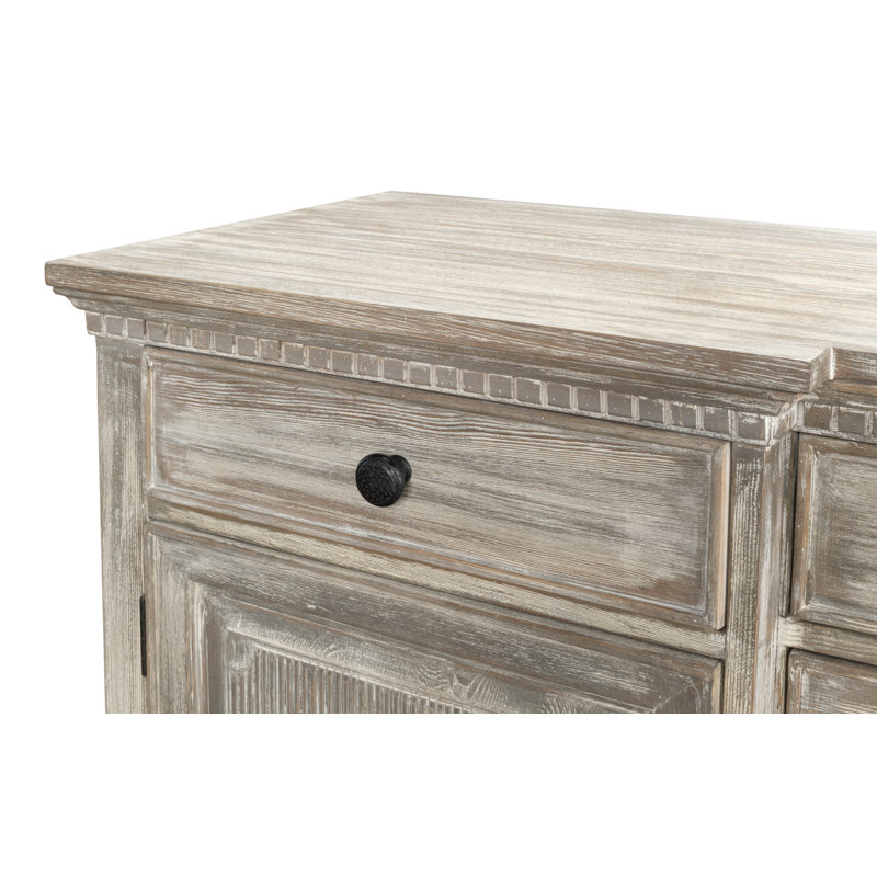 Gray Pine Solid Wood Sideboard with Drawers and Cabinets