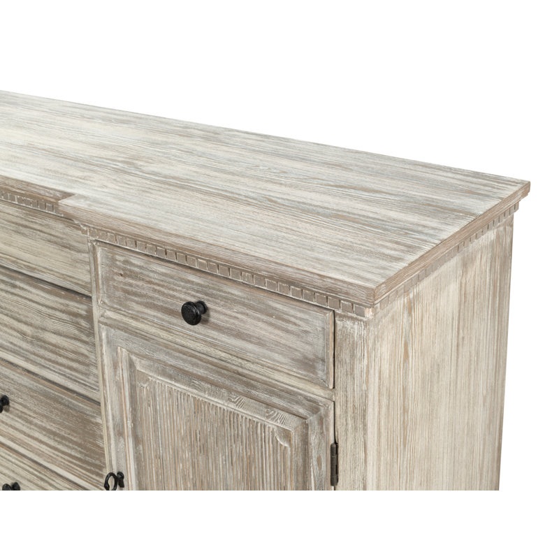 Gray Pine Solid Wood Sideboard with Drawers and Cabinets