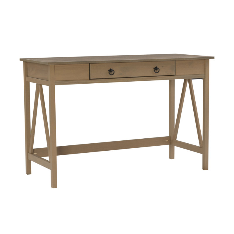 Rustic Driftwood Gray Wood Writing Desk with Drawer