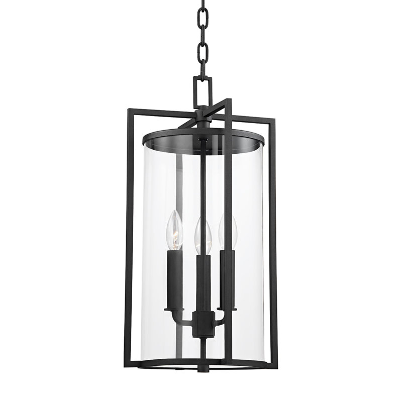 Percy Black Glass 3-Light Indoor/Outdoor Lantern