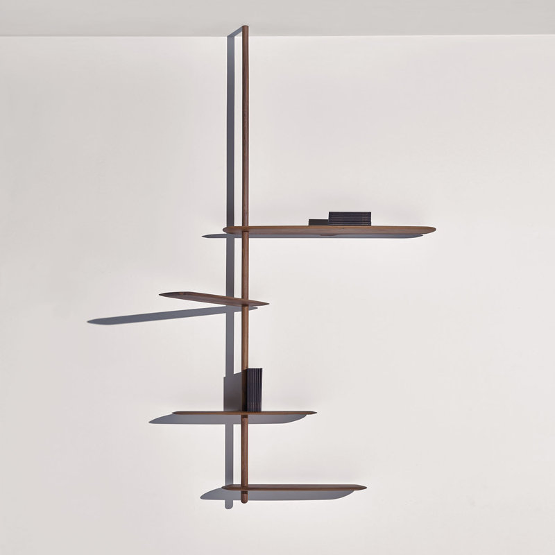 Walnut Wall-Mounted Solid and Manufactured Wood Shelving Unit