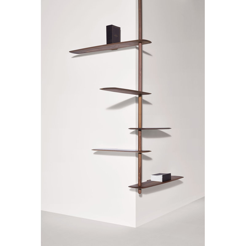 Walnut Wall-Mounted Solid and Manufactured Wood Shelving Unit