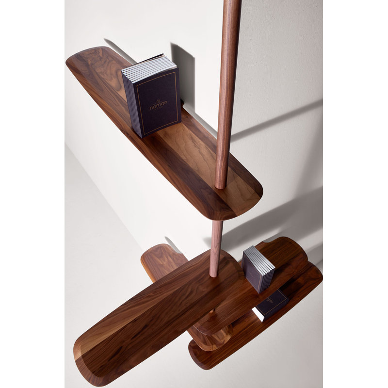 Walnut Wall-Mounted Solid and Manufactured Wood Shelving Unit