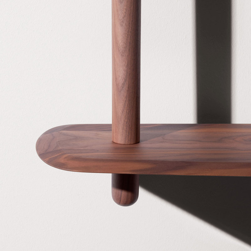 Walnut Wall-Mounted Solid and Manufactured Wood Shelving Unit
