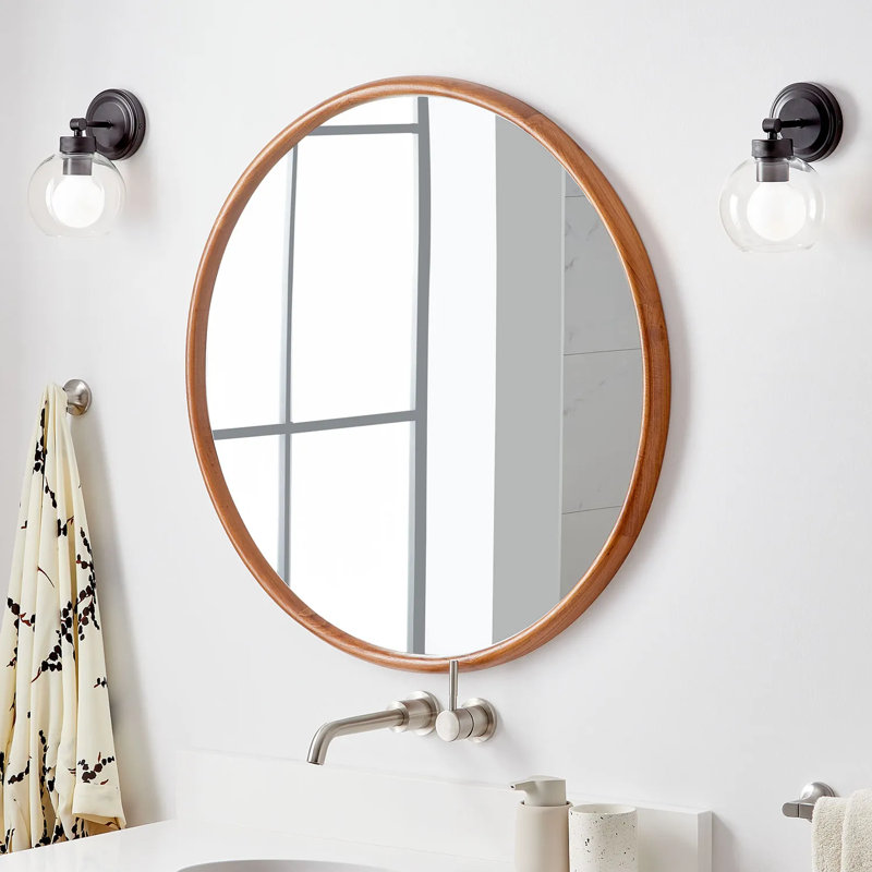 Novak Round Teak Wood Bathroom Vanity Mirror