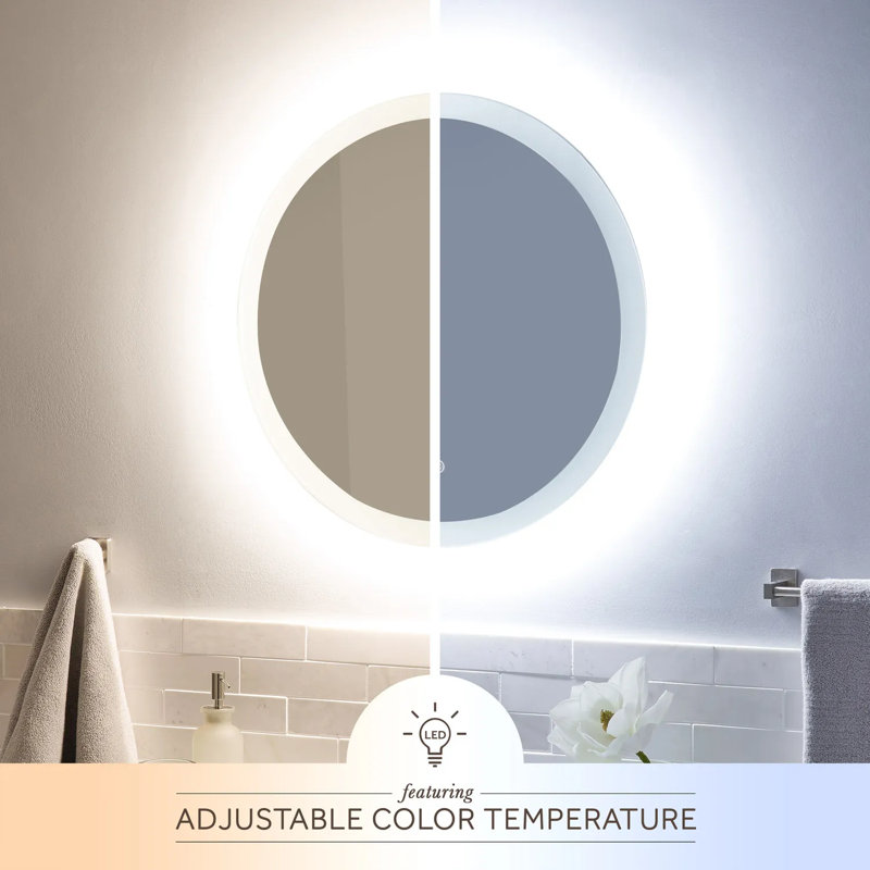 Round Lighted Glass Vanity Mirror with Metal Frame