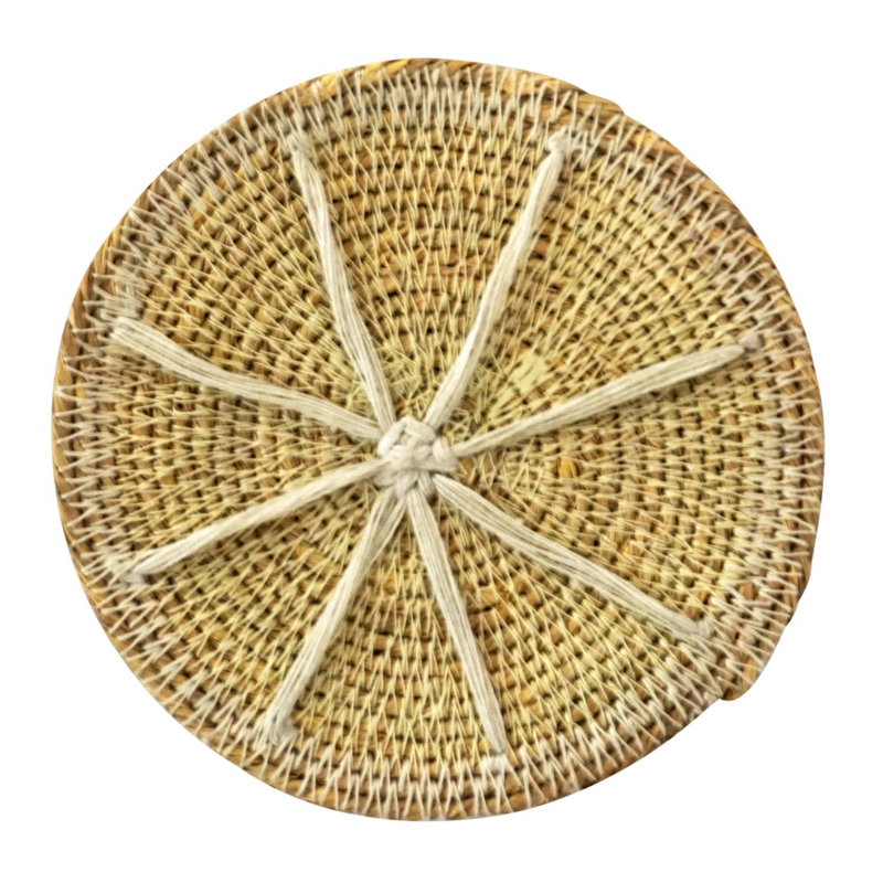 Natural Beige Cork and Rattan Round Coaster Set