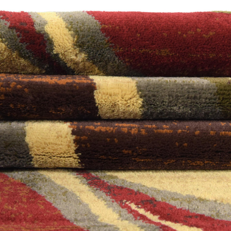 Square Beige and Red Abstract Synthetic Indoor Rug