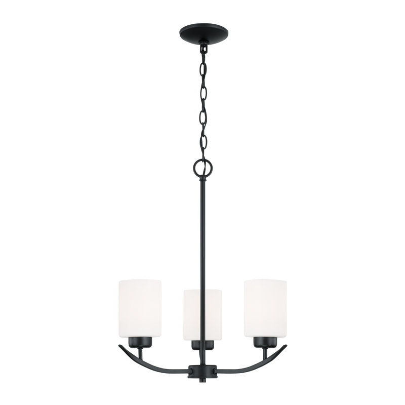 Mini Matte Black 3-Light Chandelier with Soft White Glass