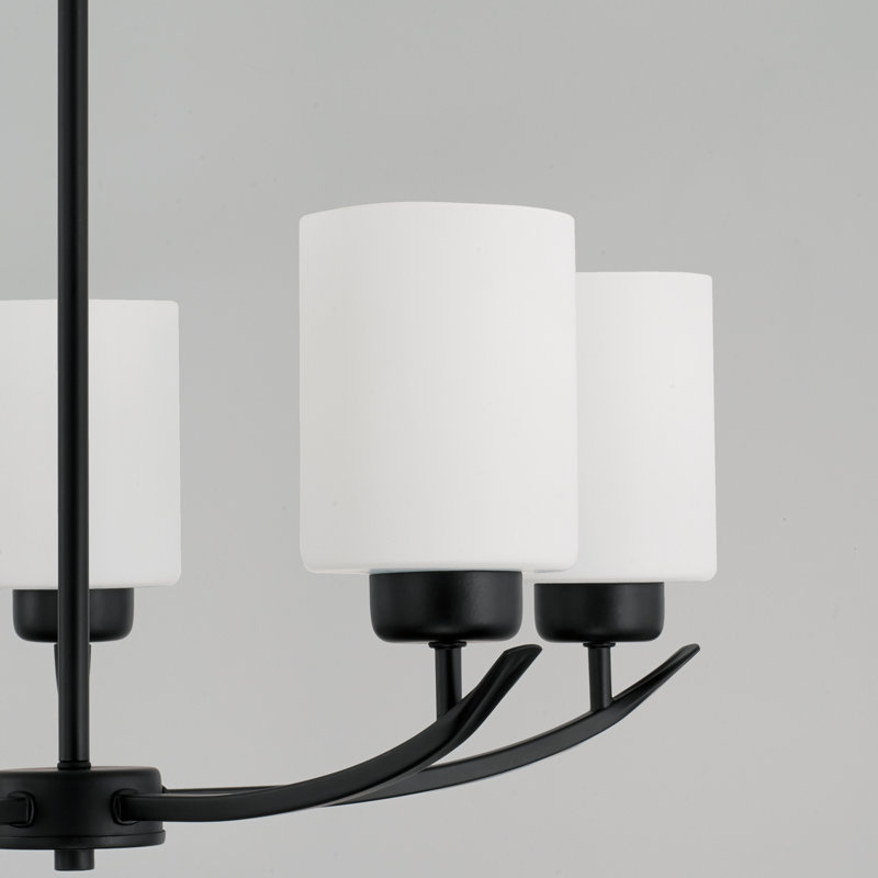 Matte Black 5-Light Chandelier with Soft White Glass Shades
