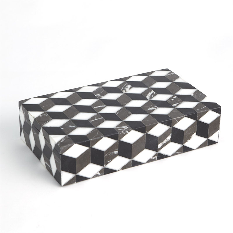 Large Black and White Marble Geometric Storage Box