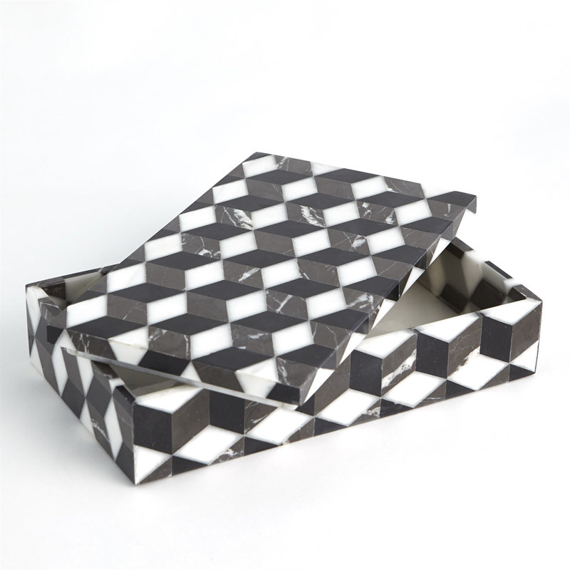 Large Black and White Marble Geometric Storage Box
