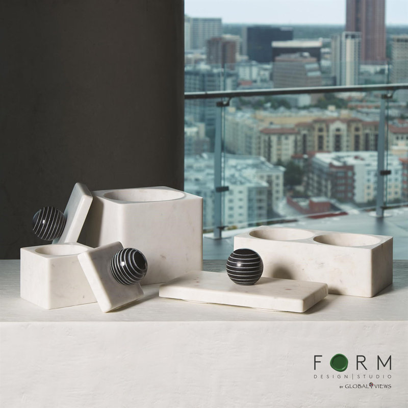 Small White Marble Decorative Box with Black Marble Handle