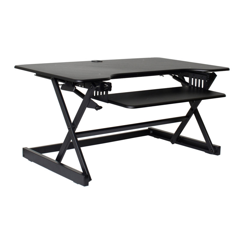 Deluxe 40" Black Metal Wide Standing Desk Converter with Retractable Keyboard Tray